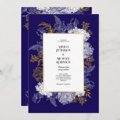 Blue Gold Botany Graphic Wedding Uitnodiging (Voorkant / Achterkant)