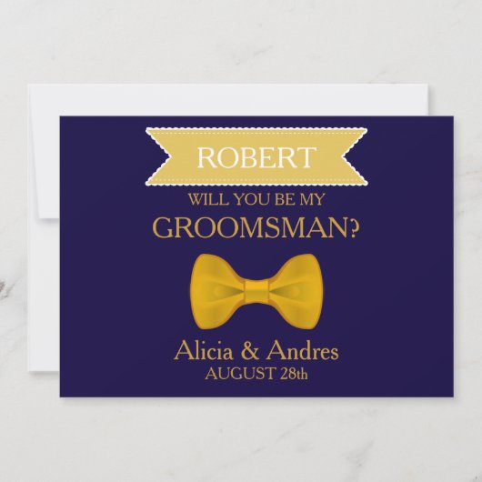 Blue & Gold Bow Word jij mijn Groomsman? Kaart (Voorkant)