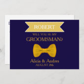 Blue & Gold Bow Word jij mijn Groomsman? Kaart (Voorkant / Achterkant)