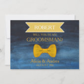 Blue & Gold Bow Word jij mijn Groomsman? Kaart (Voorkant)