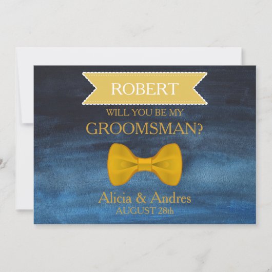 Blue & Gold Bow Word jij mijn Groomsman? Kaart (Voorkant)