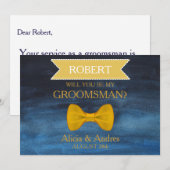 Blue & Gold Bow Word jij mijn Groomsman? Kaart (Voorkant / Achterkant)
