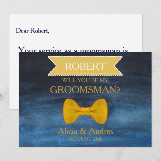 Blue & Gold Bow Word jij mijn Groomsman? Kaart (Voorkant / Achterkant)