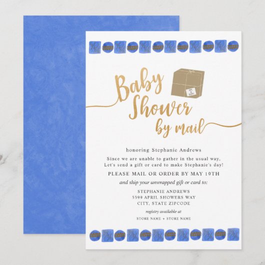 Blue Gold Boy Baby shower per post Kaart (Voorkant / Achterkant)