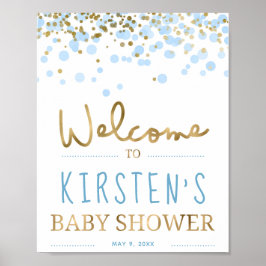 Blue & Gold Boy Baby shower Welkom Poster
