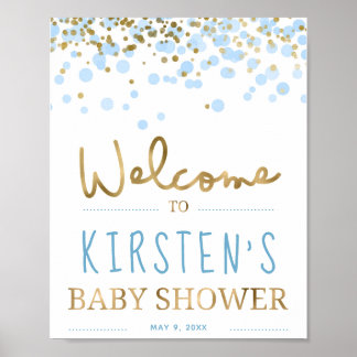 Blue & Gold Boy Baby shower Welkom Poster