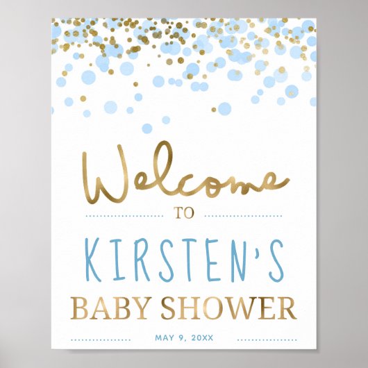 Blue & Gold Boy Baby shower Welkom Poster (Voorkant)