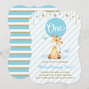 Blue Gold Boy Giraffe Eerste Verjaardag Twinkle St Kaart