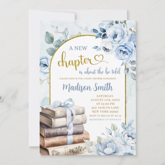 Blue Gold Boy Storybook Thema Baby shower Kaart (Voorkant)