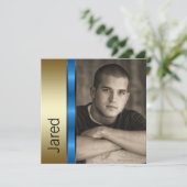 Blue Gold Boys Afstudeeraankondigingen Kaart (Staand voorkant)
