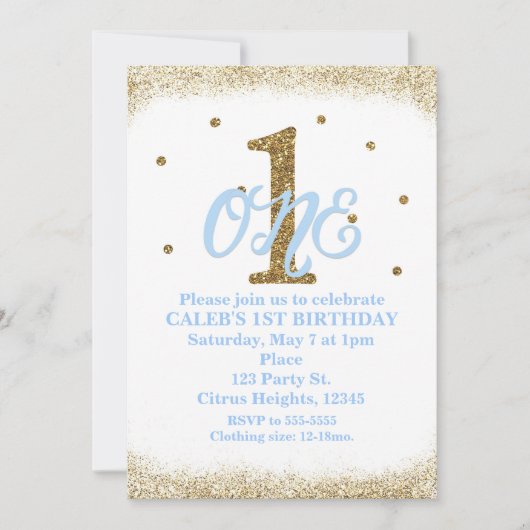 Blue & Gold Boys ONE 1e verjaardagsfeestje Kaart (Voorkant)