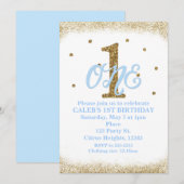 Blue & Gold Boys ONE 1e verjaardagsfeestje Kaart (Voorkant / Achterkant)