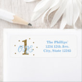 Blue & Gold Boys One 1st Birthday Party Invitation Etiket (Insitu)