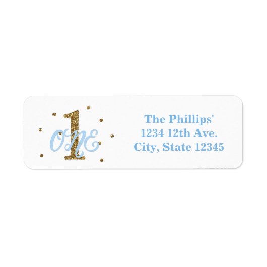 Blue & Gold Boys One 1st Birthday Party Invitation Etiket (Voorkant)