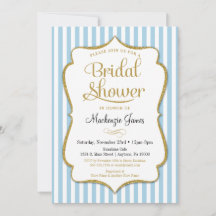 Blue Gold Bridal Shower Invitation Pastel Blue