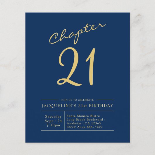 Blue Gold Budget 21st Birthday Uitnodiging Flyer (Voorkant)