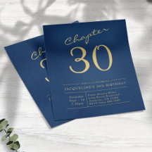 Blue Gold Budget 30th Birthday Invitation