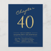 Blue Gold Budget 40th Birthday Invitation Flyer (Voorkant)