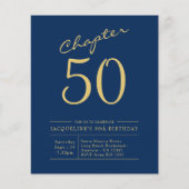 Blue Gold Budget 50th Birthday Invitation Flyer (Voorkant)