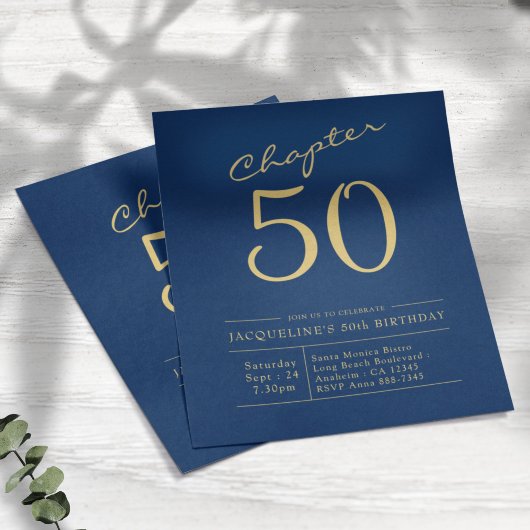 Blue Gold Budget 50th Birthday Invitation Flyer