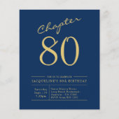 Blue Gold Budget 80th Birthday Invitation Flyer (Voorkant)