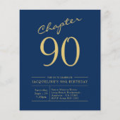 Blue Gold Budget 90th Birthday Invitation Flyer (Voorkant)
