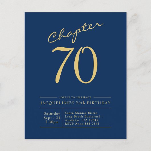 Blue Gold Budget - uitnodiging van 70e verjaardag Flyer (Voorkant)