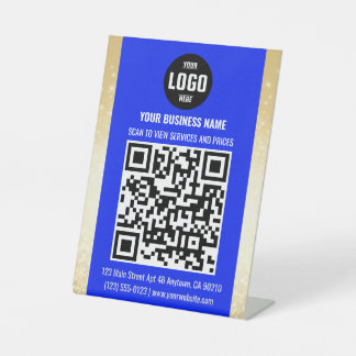 Blue & Gold Business QR Code Pedestal Sign Reclamebord Met Voetstuk