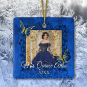 Blue, Gold Butterflies Quinceanera Foto Keramisch Ornament