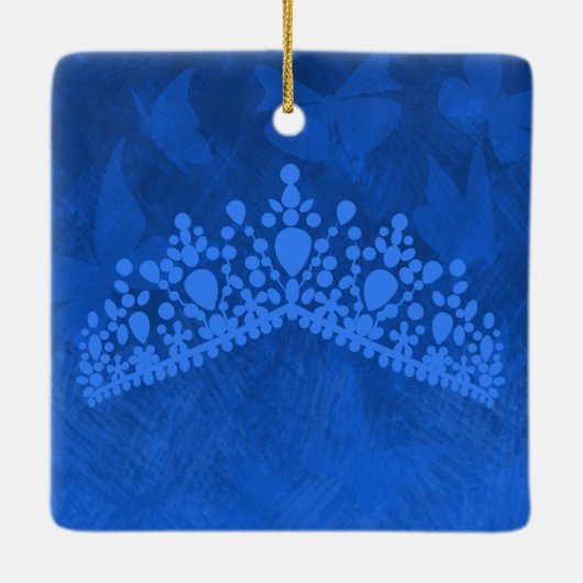 Blue, Gold Butterflies Quinceanera Foto Keramisch Ornament (Achterkant)