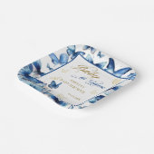 Blue Gold Butterfly Baby in Bloom Shower Papieren Bordje (Gebogen)