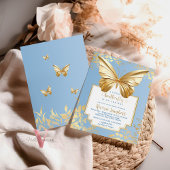 Blue Gold Butterfly Baby shower Kaart
