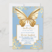 Blue Gold Butterfly Baby shower Kaart (Voorkant)