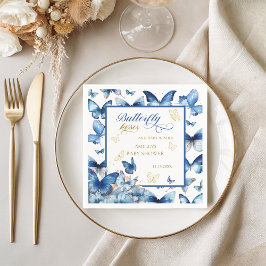 Blue Gold Butterfly Kisses Baby shower Servet