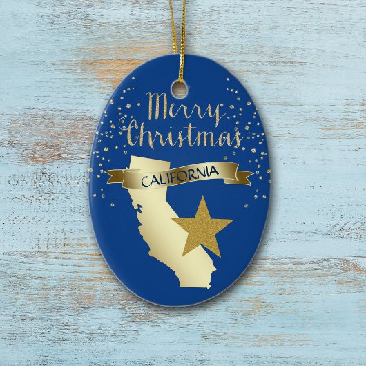 Blue Gold California Star Keramisch Ornament