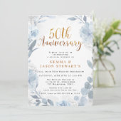 Blue Gold Calligraphy 50th Wedding Jubileum Kaart (Staand voorkant)