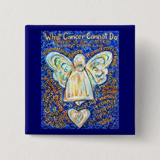Blue & Gold Cancer Angel-Button Vierkante Button 5,1 Cm (Voorkant)