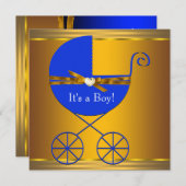 Blue & Gold Carriage Boys Baby shower Kaart (Voorkant / Achterkant)