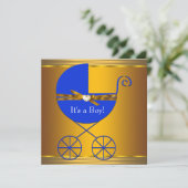 Blue & Gold Carriage Boys Baby shower Kaart (Staand voorkant)