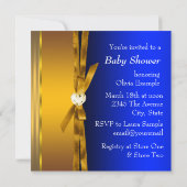 Blue & Gold Carriage Boys Baby shower Kaart (Achterkant)