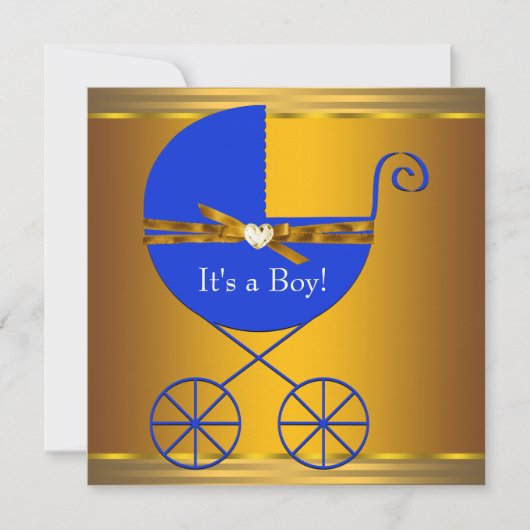Blue & Gold Carriage Boys Baby shower Kaart (Voorkant)