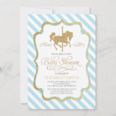 Blue Gold Carrousel Baby shower Invitation Kaart (Voorkant)