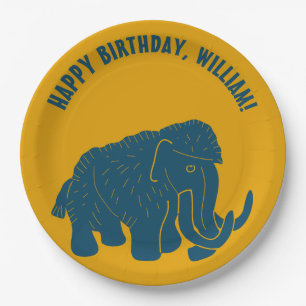 Blue & Gold Cartoon Wooly Mammoth, op maat gesnede Papieren Bordje