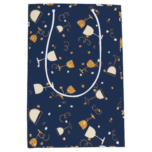 Blue Gold Celebration Drink Pattern Medium Cadeauzakje (Voorkant)