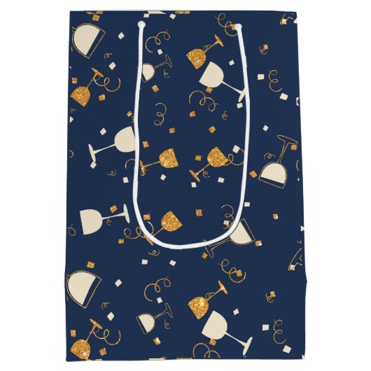 Blue Gold Celebration Drink Pattern Medium Cadeauzakje (Achterkant)