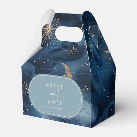 Blue Gold Celestial Elegant Starry Sky Wedding Bedankdoosjes (Achterkant)