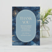 Blue Gold Celestial Elegant Starry Sky Wedding Bedankkaart (Staand voorkant)