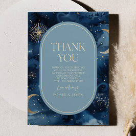 Blue Gold Celestial Elegant Starry Sky Wedding Bedankkaart