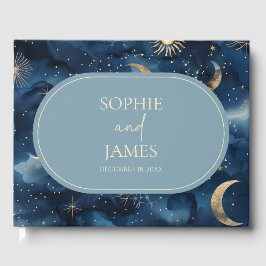 Blue Gold Celestial Elegant Starry Sky Wedding Gastenboek
