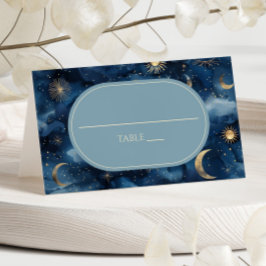 Blue Gold Celestial Elegant Starry Sky Wedding Plaatskaartje